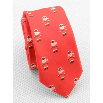 Cute Santa Claus Print Neck Tie - Ruby
