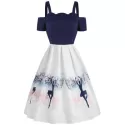 Dancing Girl Print A ine Dress - White