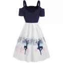 Dancing Girl Print A ine Dress - White