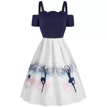 Dancing Girl Print A ine Dress - White