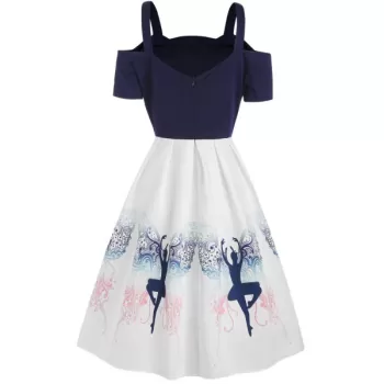 Dancing Girl Print A ine Dress - White