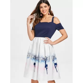 Dancing Girl Print A ine Dress - White