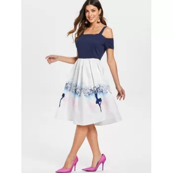 Dancing Girl Print A ine Dress - White