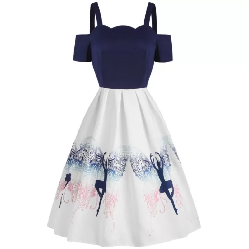 Dancing Girl Print A ine Dress - White