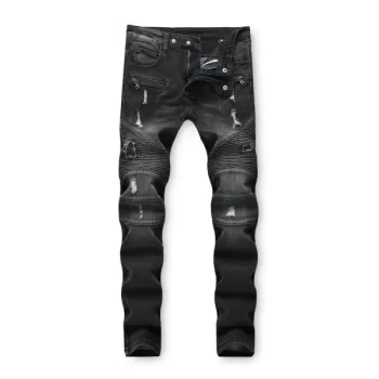 Dark Wash Ripped Decoration Jeans - Black