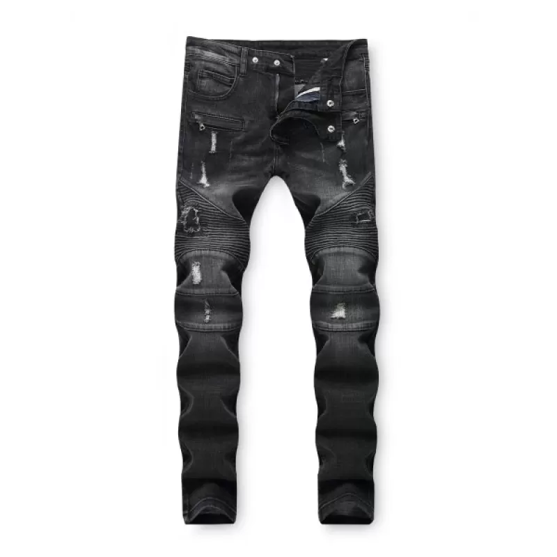 Dark Wash Ripped Decoration Jeans - Black