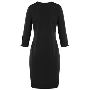 Deep V Crochet Back Slim Fit Dress - Black