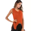 Distressed V Neck Asymmetrical Knitted Tank Top - Halloween Orange