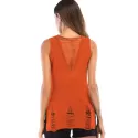Distressed V Neck Asymmetrical Knitted Tank Top - Halloween Orange