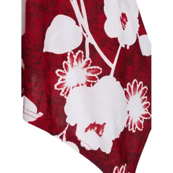 Ditsy Print Plunge Asymmetrical T Shirt - Red Wine