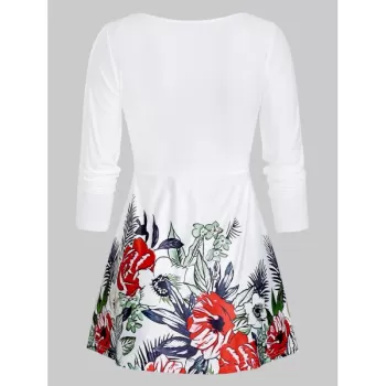 Ditsy Print Sweetheart Neck Button T Shirt - White