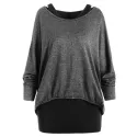 Dolman Sleeves Space Dye Tee with Tank Top - Gray