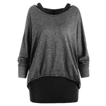 Dolman Sleeves Space Dye Tee with Tank Top - Gray