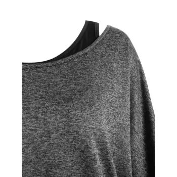 Dolman Sleeves Space Dye Tee with Tank Top - Gray