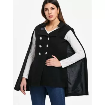 Double Breasted Cape Coat - Black