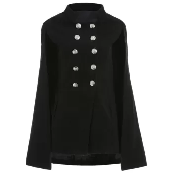 Double Breasted Cape Coat - Black