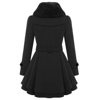 Double Breasted Turn Down Collar Coat - Black