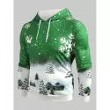 Drawstring Christmas Snowflake Print Hoodie - Seaweed Green