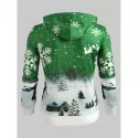 Drawstring Christmas Snowflake Print Hoodie - Seaweed Green