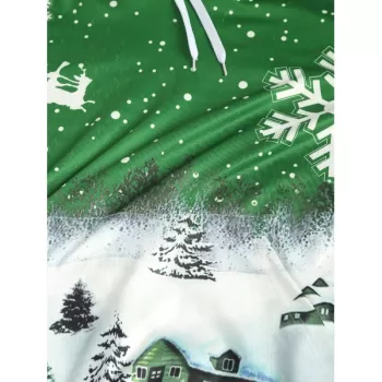 Drawstring Christmas Snowflake Print Hoodie - Seaweed Green