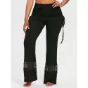 Drawstring kirted Wide Leg Pants - Black