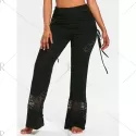 Drawstring kirted Wide Leg Pants - Black
