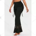 Drawstring kirted Wide Leg Pants - Black