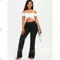 Drawstring kirted Wide Leg Pants - Black