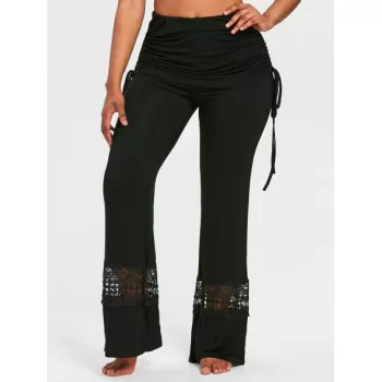 Drawstring kirted Wide Leg Pants - Black