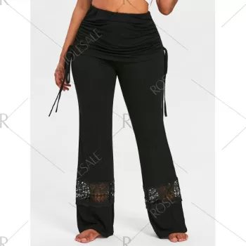 Drawstring kirted Wide Leg Pants - Black