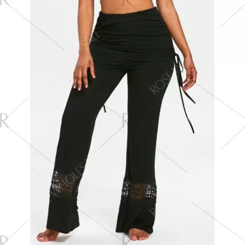 Drawstring kirted Wide Leg Pants - Black
