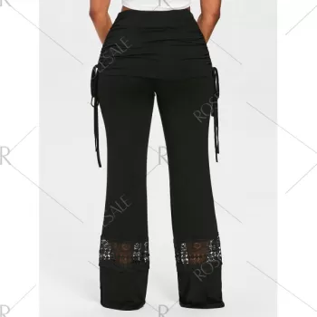 Drawstring kirted Wide Leg Pants - Black