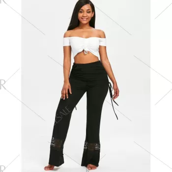 Drawstring kirted Wide Leg Pants - Black