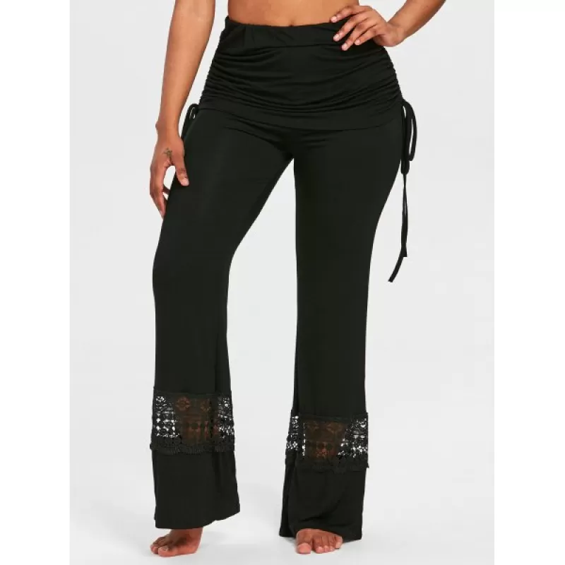 Drawstring kirted Wide Leg Pants - Black