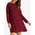 Drop houlder Beaded Mini hift Dress - Deep Red