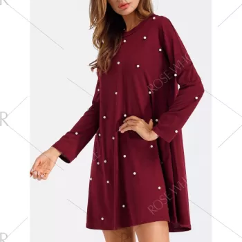 Drop houlder Beaded Mini hift Dress - Deep Red