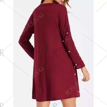 Drop houlder Beaded Mini hift Dress - Deep Red