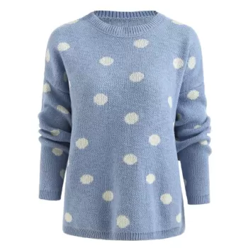 Drop Shoulder Polka Dot Sweater - Light Blue One