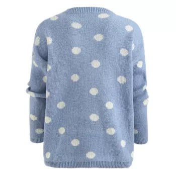 Drop Shoulder Polka Dot Sweater - Light Blue One