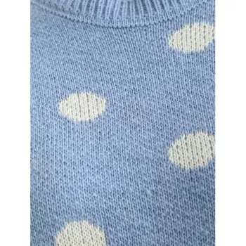 Drop Shoulder Polka Dot Sweater - Light Blue One