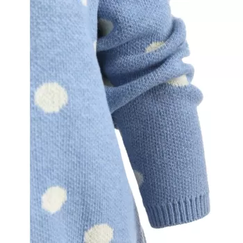 Drop Shoulder Polka Dot Sweater - Light Blue One