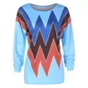 Dropped Shoulder Full Sleeve Zigzag Print T-shirt - ight Blue