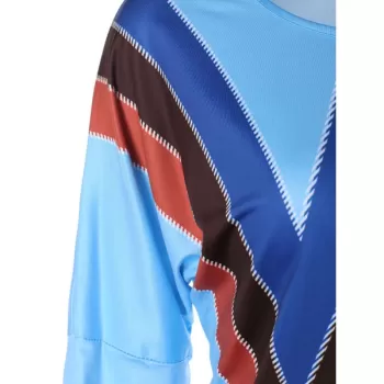 Dropped Shoulder Full Sleeve Zigzag Print T-shirt - ight Blue