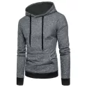 Edge Contrast Textured Print Patch Pocket Fleece Hoodie - Dark Gray