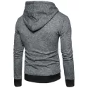 Edge Contrast Textured Print Patch Pocket Fleece Hoodie - Dark Gray