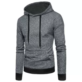 Edge Contrast Textured Print Patch Pocket Fleece Hoodie - Dark Gray
