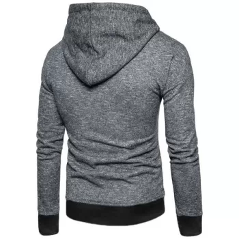 Edge Contrast Textured Print Patch Pocket Fleece Hoodie - Dark Gray