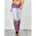Elastic Waist Paisley Print Palazzo Pants - White