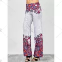 Elastic Waist Paisley Print Palazzo Pants - White