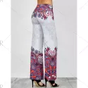 Elastic Waist Paisley Print Palazzo Pants - White